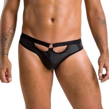 Чоловічі сліпи з вирізами Passion 041 SLIP JOE L/XL Black, екошкіра, відкриті сідниці фото і опис