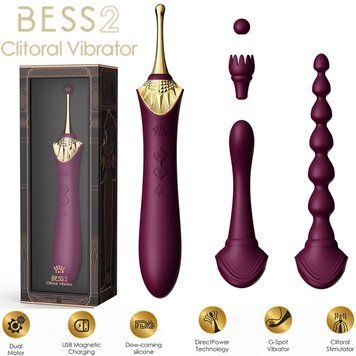 Мультифункціональний вібратор Zalo &mdash; Bess 2 Velvet Purple, 4 насадки, підігрів