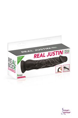 Фалоімітатор із присоскою Real Body — Real Justin Black, TPE, діаметр 4,2 см фото і опис