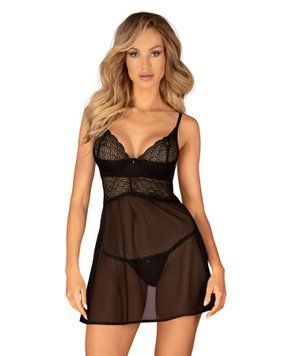 Эротический комплект Obsessive Chemeris babydoll & thong XL/2XL, пеньюар и стринги фото и описание