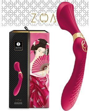 Вібромасажер Shunga Zoa Raspberry, двосторонній