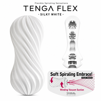 Мастурбатор Tenga Flex Silky White зі змінною інтенсивністю, можна скручувати фото і опис