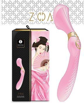 Вібромасажер Shunga Zoa Light Pink, двосторонній