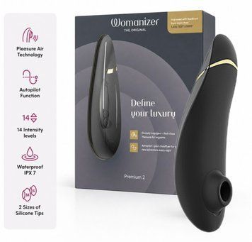 Вакуумный клиторальный стимулятор Womanizer Premium 2 - Black, функции Autopilot и Smart Silence фото и описание