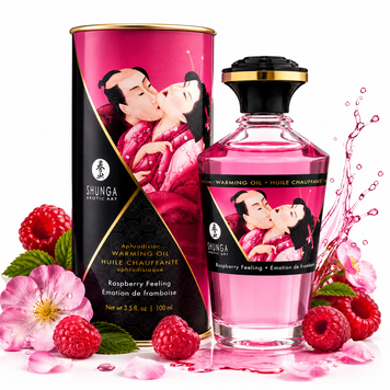 Разогревающее масло Shunga Aphrodisiac Warming Oil &ndash; Raspberry Feeling (100 мл) без сахара, вкусное