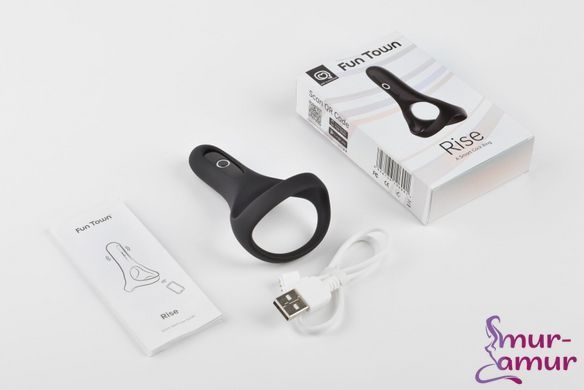 Двойное эрекционное кольцо Fun Town Rise Black, управление со смартфона фото и описание