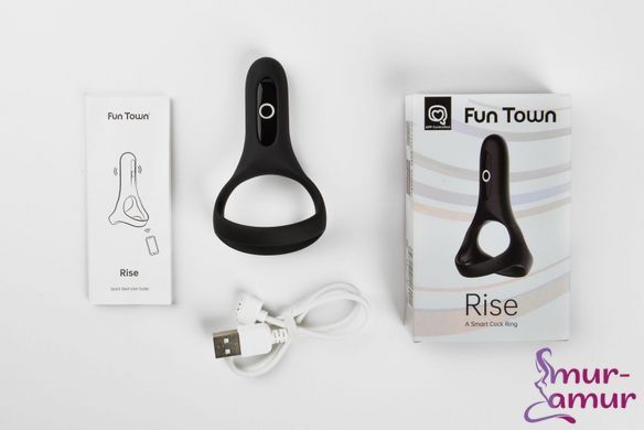 Двойное эрекционное кольцо Fun Town Rise Black, управление со смартфона фото и описание