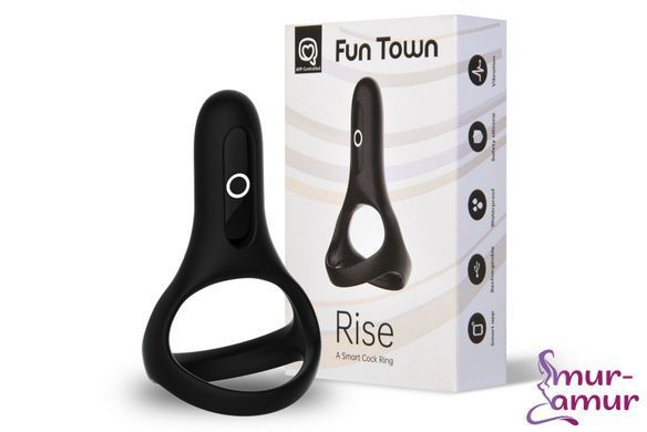 Двойное эрекционное кольцо Fun Town Rise Black, управление со смартфона фото и описание