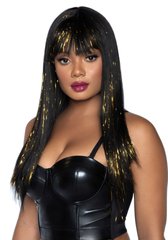 Черный парик с золотыми прядями Leg Avenue Long bang wig with tinsel, 60 см фото и описание