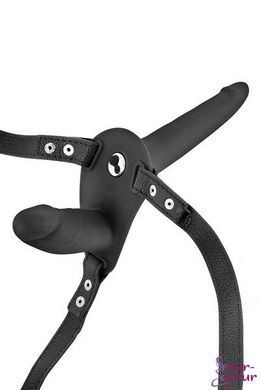 Двойной страпон с вибрацией Fetish Tentation Vibrating Strap-On with Double Dildo Black фото и описание