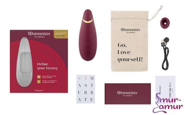 Вакуумный клиторальный стимулятор Womanizer Premium 2 - Bordeaux, функции Autopilot и Smart Silence фото и описание