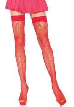 Чулки-сетка Leg Avenue Nylon Fishnet Thigh Highs One size, Red, мелкая сетка фото и описание