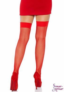 Панчохи-сітка Leg Avenue Nylon Fishnet Thigh Highs One size, Red, дрібна сітка фото і опис