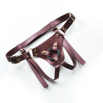 Трусики для страпона Strap-On-Me Harness Generous Aubergine, One Size, штучна шкіра, регульовані ремені, змінні кріплення для дилд фото і опис