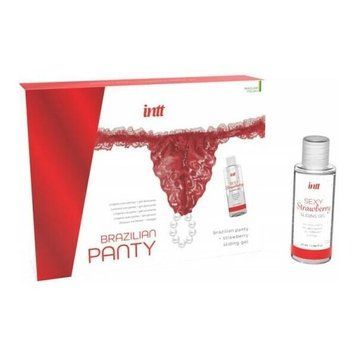 Набір Intt BRAZILIAN PANTY RED: трусики на резинці S-XL з перлинним кільцем + полунична змазка фото і опис