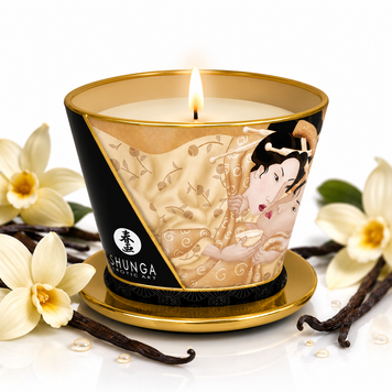 Массажная свеча Shunga Massage Candle - Vanilla Fetish (170 мл) с афродизиаками фото и описание