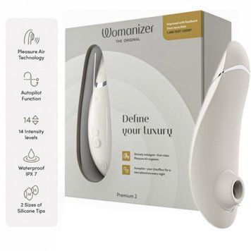 Вакуумний кліторальний стимулятор Womanizer Premium 2 - Grey, функції Autopilot та Smart Silence фото і опис