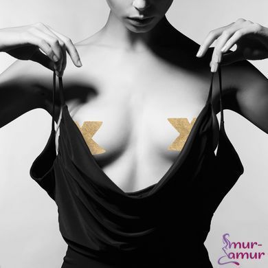 Пэстис - стикини Bijoux Indiscrets - Flash Cross Gold, наклейки на соски фото и описание