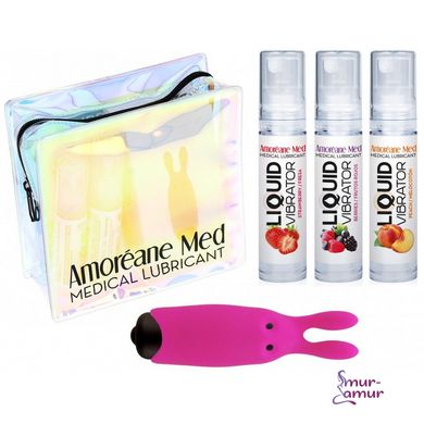 Набір з 3-х смаків стимулюючого лубриканта Amoreane Med (3х10мл) і вібропулі Adrien Lastic Pink фото і опис