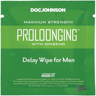 Пролонгуюча серветка Doc Johnson Delay Wipe For Men з екстрактом женьшеню фото і опис