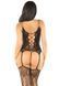 Комплект кружевной Leg Avenue Cami Garter, One Size, Black, корсет с чулками и стрингами фото