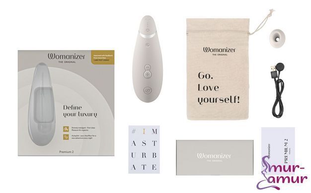 Вакуумний кліторальний стимулятор Womanizer Premium 2 - Grey, функції Autopilot та Smart Silence фото і опис