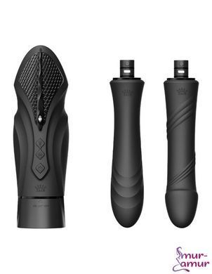 Компактная смарт секс-машина Zalo &ndash; Sesh Obsidian Black, 2 насадки, пульт ДУ, кристалл Swarovski
