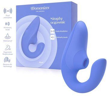 Вагинально-клиторальный стимулятор Womanizer Blend Vibrant Blue, вибрация + вакуум, 2 мотора фото и описание