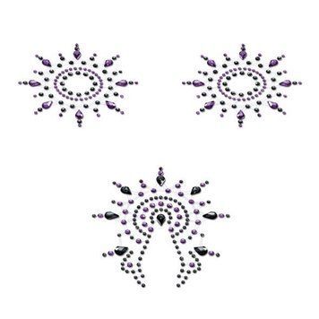 Пэстис из кристаллов Petits Joujoux Gloria set of 3 - Black/Purple, украшение на грудь и вульву фото и описание