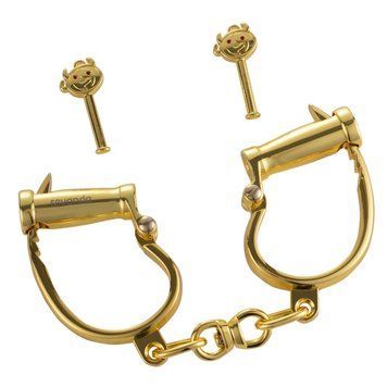 Наручники LOCKINK Love-slave Handcuffs, золотистые, металлические, в форме стремян фото и описание