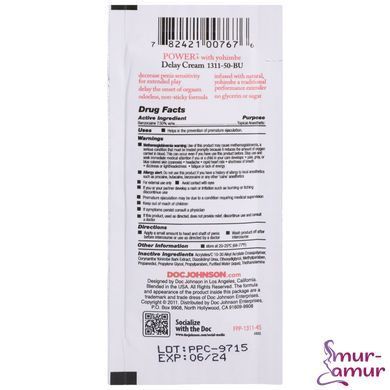 Потужний пролонгатор Doc Johnson Power+Delay Cream For Men (7 мл) фото і опис