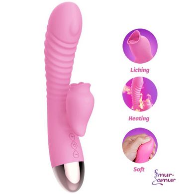 Вібратор-кролик з підігрівом і пустотливим язичком для клітора Leten Wonderful Pink фото і опис