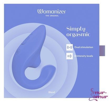 Вагінально-кліторальний стимулятор Womanizer Blend Vibrant Blue, вібрація + вакуум, 2 мотори фото і опис