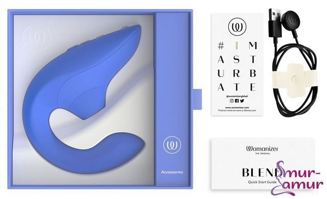 Вагінально-кліторальний стимулятор Womanizer Blend Vibrant Blue, вібрація + вакуум, 2 мотори фото і опис