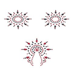 Пэстис з кристалів Petits Joujoux Gloria set of 3 - Black/Red, прикраса на груди і вульву фото і опис