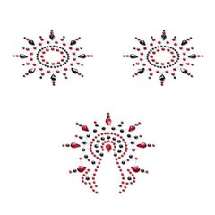 Пэстис из кристаллов Petits Joujoux Gloria set of 3 - Black/Red, украшение на грудь и вульву фото и описание