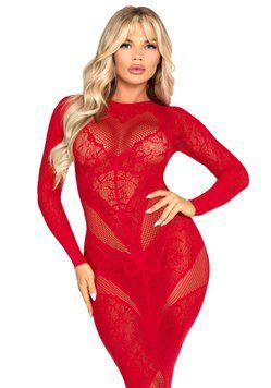 Платье Leg Avenue Lace and Net Bodycon Gown One Size, Red фото и описание