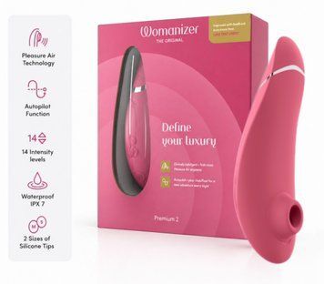 Вакуумный клиторальный стимулятор Womanizer Premium 2 - Raspberry, функции Autopilot и Smart Silence фото и описание