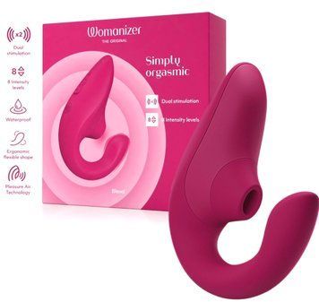 Вагинально-клиторальный стимулятор Womanizer Blend Vibrant Pink, вибрация + вакуум, 2 мотора фото и описание