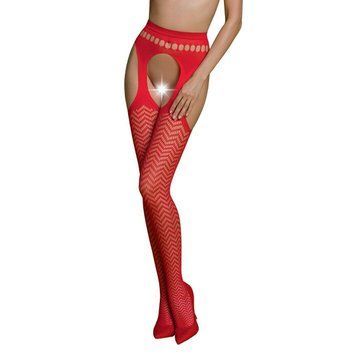 Эротические колготки-бодистокинг Passion ECO S002 red, с доступом, геометрическое плетение фото и описание
