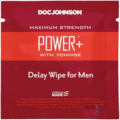 Пролонгирующая салфетка Doc Johnson Power+ Delay Wipe For Men с экстрактом йохимбе фото и описание