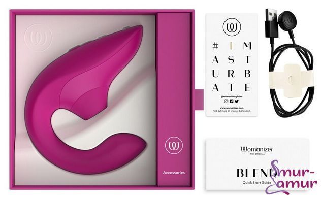 Вагінально-кліторальний стимулятор Womanizer Blend Vibrant Pink, вібрація + вакуум, 2 мотори фото і опис