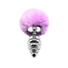 Металлическая анальная пробка Кроличий хвостик Alive Fluffly Twist Plug L Purple фото и описание