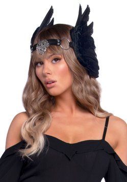 Пов&rsquo;язка на голову з крилами Leg Avenue Feather headband Black, пір&rsquo;я та натуральна шкіра фото і опис