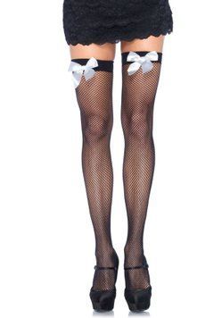 Чулки-сетка с атласным бантиком Leg Avenue Fishnet Thigh Highs One size, Black, With Bow White фото и описание
