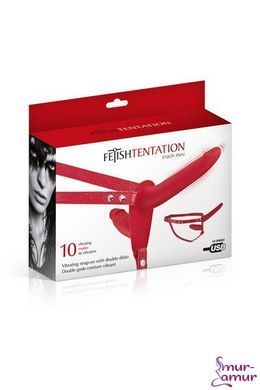 Подвійний страпон з вібрацією Fetish Tentation Vibrating Strap-On with Double Dildo Red фото і опис