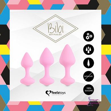 Набор силиконовых анальных пробок FeelzToys - Bibi Butt Plug Set 3 pcs Pink фото и описание