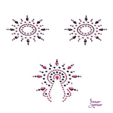 Пэстис из кристаллов Petits Joujoux Gloria set of 3 - Black/Pink, украшение на грудь и вульву фото и описание
