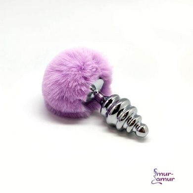 Металлическая анальная пробка Кроличий хвостик Alive Fluffly Twist Plug L Purple фото и описание