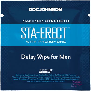 Пролонгирующая салфетка Doc Johnson Sta-Erect Delay Wipe For Men с феромонами фото и описание